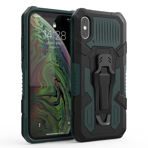 For iPhone X / XS Machine Armor Warrior Shockproof PC + TPU Protective Case(Dark Green)