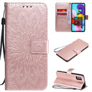 For Samsung Galaxy A51 5G Embossed Sunflower Pattern Horizontal Flip PU Leather Case with Holder & Card Slots & Wallet & Lanyard(Rose Gold)