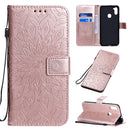 For Samsung Galaxy A11 Embossed Sunflower Pattern Horizontal Flip PU Leather Case with Holder & Card Slots & Wallet & Lanyard(Rose Gold)