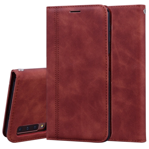 For Samsung Galaxy A7 (2018) Frosted Business Magnetic Horizontal Flip PU Leather Case with Holder & Card Slot & Lanyard(Brown)