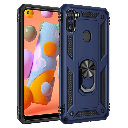 For Samsung Galaxy A11 (US Version) Shockproof TPU + PC Protective Case with 360 Degree Rotating Holder(Blue)