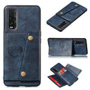 For OPPO Reno3 Pro Double Buckle PU + TPU Shockproof Magnetic Protective Case with Card Slot & Holder(Blue)