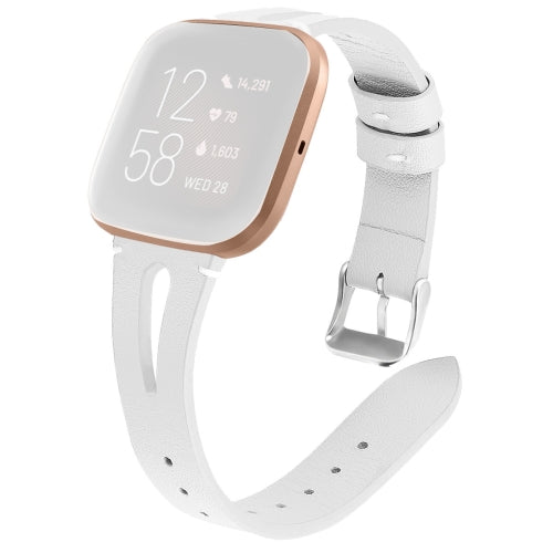 For Fitbit Versa 2 Leather Middle Opening Watch Strap(White)