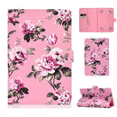 For 8 inch Universal Colored Drawing Pattern Horizontal Flip PU Leather Case with Holder & Card Slots(Pink Flowers)