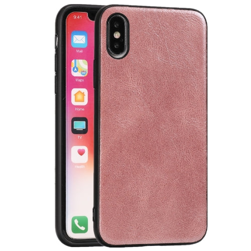 For iPhone X Crazy Horse Textured Calfskin PU+PC+TPU Case(Rose Gold)