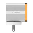 LDNIO A1302Q 2 in 1 18W QC3.0 USB Interface Grid Shape Travel Charger Mobile Phone Charger with 8 Pin Data Cable, US Plug