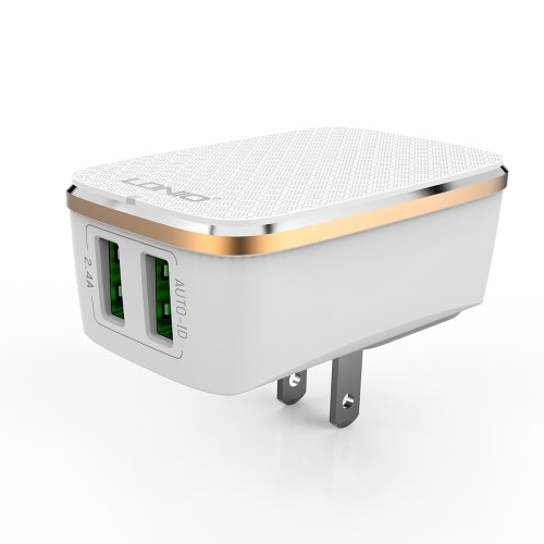 LDNIO A2204 2 in 1 12W Dual USB Interface Travel Charger Mobile Phone Charger with 8 Pin Data Cable, US Plug