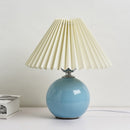 Pleated Lampshade Cozy Bedside Night Light Modern Ceramic Desk Lamp 220V(Sky Blue Body+Beige Cover)