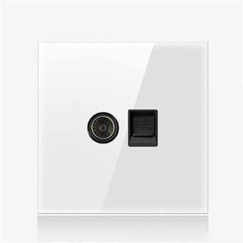 86mm Round LED Tempered Glass Switch Panel, White Round Glass, Style:TV-Computer Socket