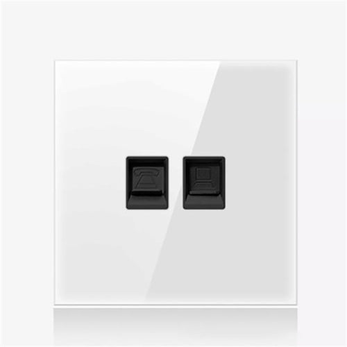 86mm Round LED Tempered Glass Switch Panel, White Round Glass, Style:Telephone-Computer Socket