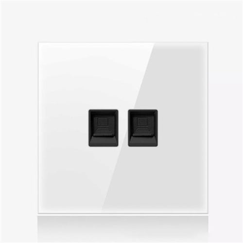 86mm Round LED Tempered Glass Switch Panel, White Round Glass, Style:Dual Computer Socket