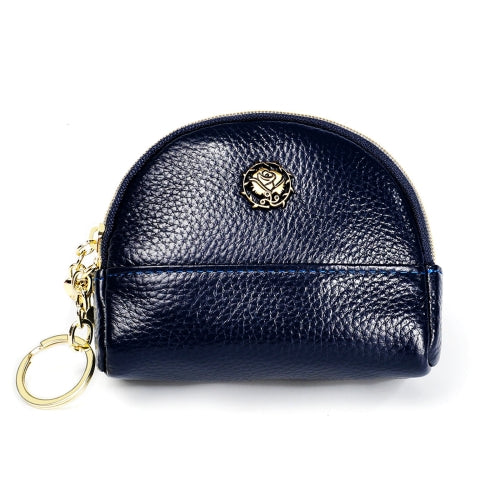 2027 Lady Leather Zipper Wallet Purse Double-pocket Little Shell Bag(Dark Blue)