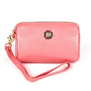 2033 Lady Portable Zipper Leather Wallet Purse Small Cosmetic Bag with Lanyard(Pink)