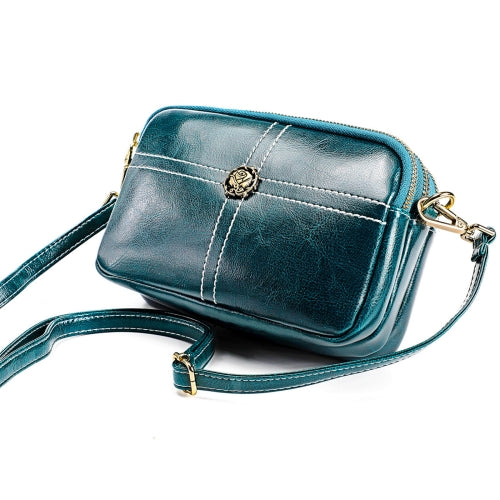 6061 Lady Retro Oil Wax Leather Shoulder Bag Large Capacity Square Bag(Blue)