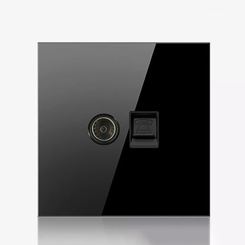 86mm Round LED Tempered Glass Switch Panel, Black Round Glass, Style:Telephone-Computer Socket