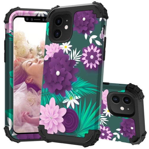 For iPhone 11 L Style Decal Pattern PC + Silicon Case(Purple Flower)