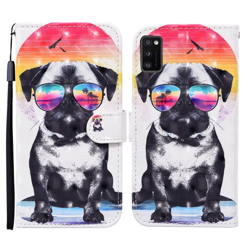For Samsung Galaxy A41 Colored Drawing Pattern Horizontal Flip Leather Case with Holder & Card Slots & Wallet(Glasses Dog)
