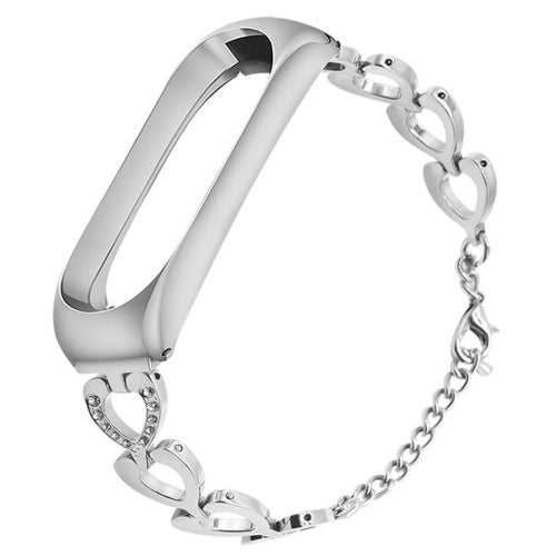 For Xiaomi Mi Band 3 / 4 Metal Heart Shape Replacement Strap Watchband, Color:Silver