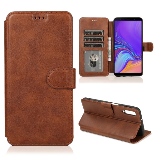 For Samsung Galaxy A7(2018) Calf Texture Magnetic Buckle Horizontal Flip Leather Case with Holder & Card Slots & Wallet & Photo Frame(Coffee)