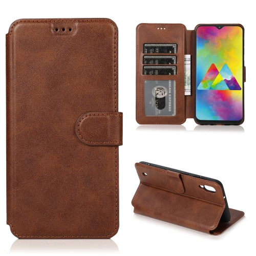 For Samsung Galaxy M10 Calf Texture Magnetic Buckle Horizontal Flip Leather Case with Holder & Card Slots & Wallet & Photo Frame(Coffee)