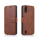For Samsung Galaxy A01 Calf Texture Magnetic Buckle Horizontal Flip Leather Case with Holder & Card Slots & Wallet & Photo Frame(Coffee)