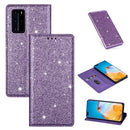 For Huawei P40 Ultrathin Glitter Magnetic Horizontal Flip Leather Case with Holder & Card Slots(Purple)