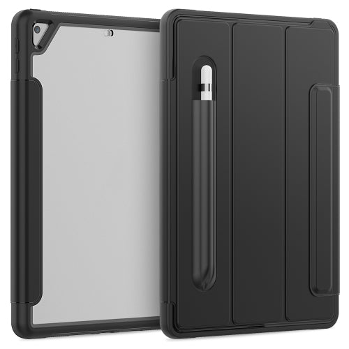For iPad 10.2 / Air (2019) Acrylic + TPU Horizontal Flip Smart Leather Case with Three-folding Holder & Pen Slot & Wake-up / Sleep Function(Black)