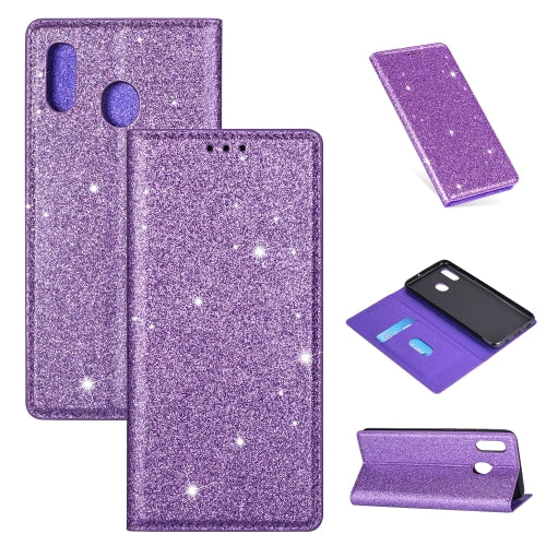 For Samsung Galaxy A20e Ultrathin Glitter Magnetic Horizontal Flip Leather Case with Holder & Card Slots(Purple)