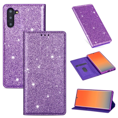 For Samsung Galaxy Note 10 Ultrathin Glitter Magnetic Horizontal Flip Leather Case with Holder & Card Slots(Purple)