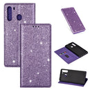 For Samsung Galaxy A21 Ultrathin Glitter Magnetic Horizontal Flip Leather Case with Holder & Card Slots(Purple)