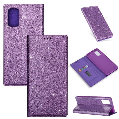 For Samsung Galaxy S20 Ultrathin Glitter Magnetic Horizontal Flip Leather Case with Holder & Card Slots(Purple)