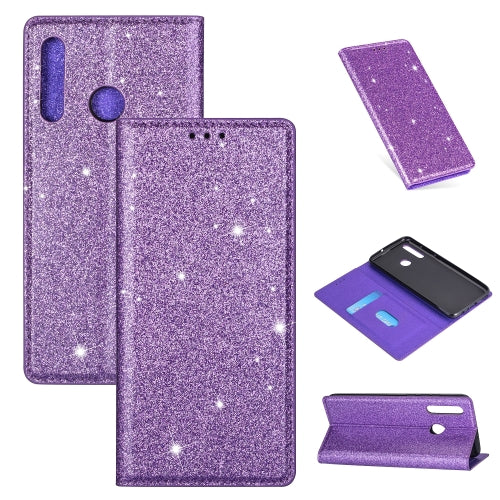 For Samsung Galaxy M30 Ultrathin Glitter Magnetic Horizontal Flip Leather Case with Holder & Card Slots(Purple)