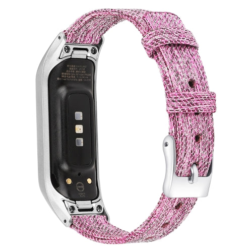 For Samsung Galaxy Fit E Stainless Steel Canvas Strap, Size:L(Pink Purple)