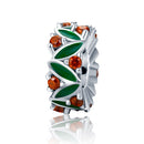 S925 Pure Silver Christmas Leaves Inlaid With Red Gemstone Accessories