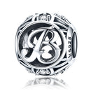 S925 Sterling Silver 26 English Letter Beads DIY Bracelet Necklace Accessories, Style:B