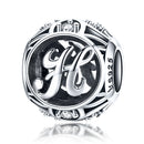 S925 Sterling Silver 26 English Letter Beads DIY Bracelet Necklace Accessories, Style:H
