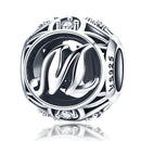 S925 Sterling Silver 26 English Letter Beads DIY Bracelet Necklace Accessories, Style:M