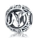 S925 Sterling Silver 26 English Letter Beads DIY Bracelet Necklace Accessories, Style:N