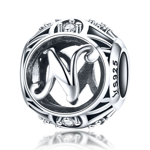 S925 Sterling Silver 26 English Letter Beads DIY Bracelet Necklace Accessories, Style:N