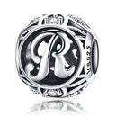 S925 Sterling Silver 26 English Letter Beads DIY Bracelet Necklace Accessories, Style:R