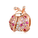 S925 Sterling Silver Ladybug Zircon Beads DIY Bracelet Necklace Accessories(Rose Gold)