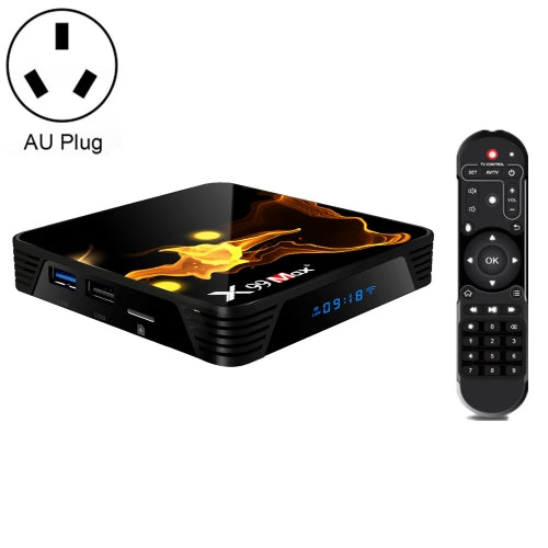 X99 Max+ 8K Smart TV Box, Android 9.0, Amlogic S905X3 Quad-Core Cortex-A55,4GB+32GB, Support LAN, HDMI, 2.4G/5G WiFi, USBx2,TF Card, AU Plug