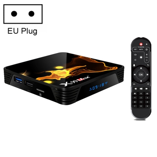 X99 Max+ 8K Smart TV Box, Android 9.0, Amlogic S905X3 Quad-Core Cortex-A55,4GB+64GB, Support LAN, HDMI, 2.4G/5G WiFi, USBx2,TF Card, EU Plug