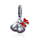 S925 Sterling Silver Pendant Christmas Wind Chimes with Bow Cute Bells Beads DIY Bracelet Necklace Accessories