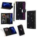 For Samsung Galaxy Note 8 Multi-card Slots Starry Sky Laser Carving Glitter Zipper Horizontal Flip Leather Case with Holder & Wallet & Lanyard(Black)