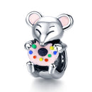 Pure Silver Beaded Mouse S925 Loose Beads DIY Bracelet Accessories