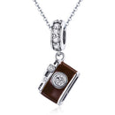 S925 Sterling Silver Retro Camera Pendant DIY Bracelet Necklace Accessories, Style:Pendent + Chain