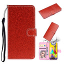For Samsung Galaxy A21s Glitter Powder Horizontal Flip Leather Case with Card Slots & Holder & Photo Frame & Wallet & Lanyard(Red)