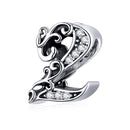 S925 Sterling Silver Relief Number Series 0-9 Beads DIY Bracelet Necklace Accessories, Style:2