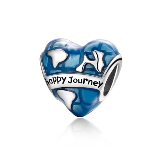 S925 Sterling Silver Blue Heart Shaped Happy Journey Beads DIY Bracelet Necklace Accessories